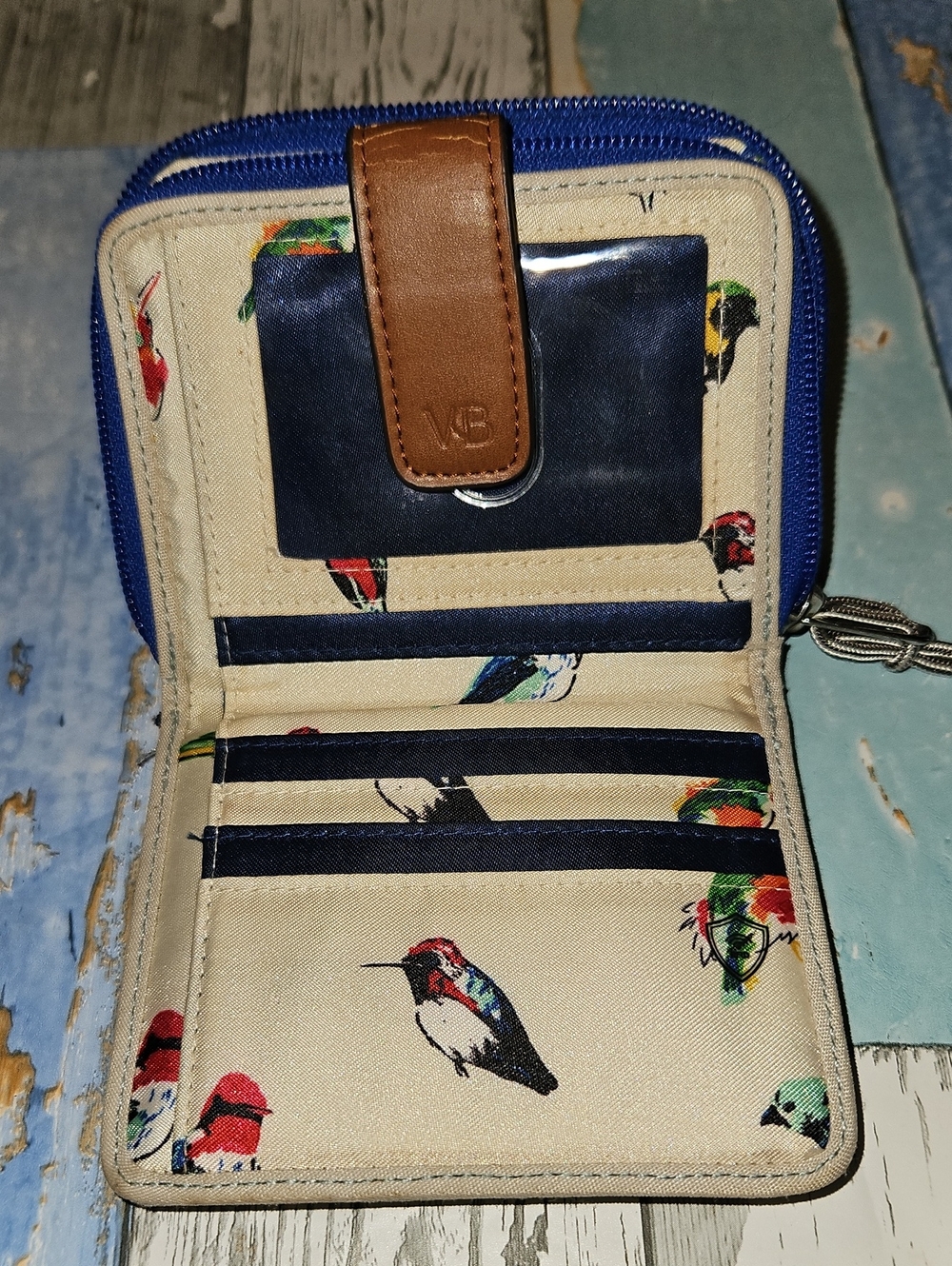 Vera Bradley RFID Blocking Zip-Around Wallet Blue Birds Print